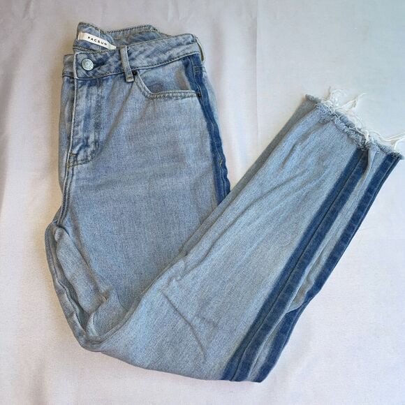 Pacsun Mom Jean Two Tone Raw Hem Light Wash Distressed Sz 25 - Picture 1 of 10
